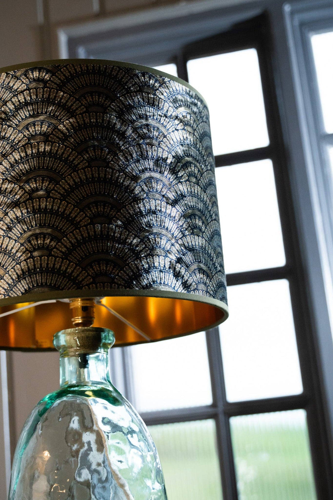 Feather Fan Velvet Shade 8" to 18": Gold / 14" / Drum