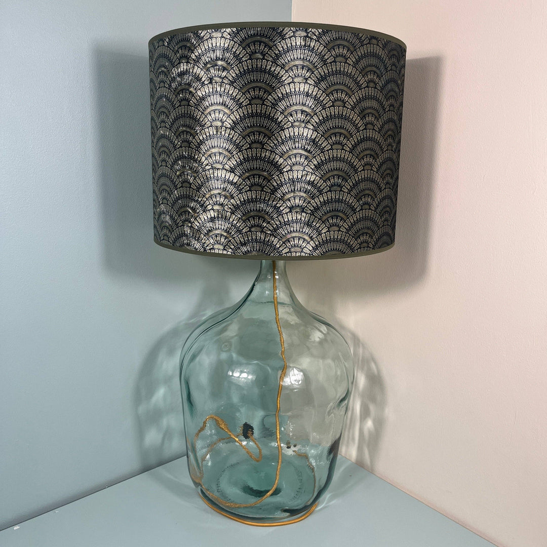 Feather Fan Velvet Shade 8" to 18": Gold / 14" / Drum