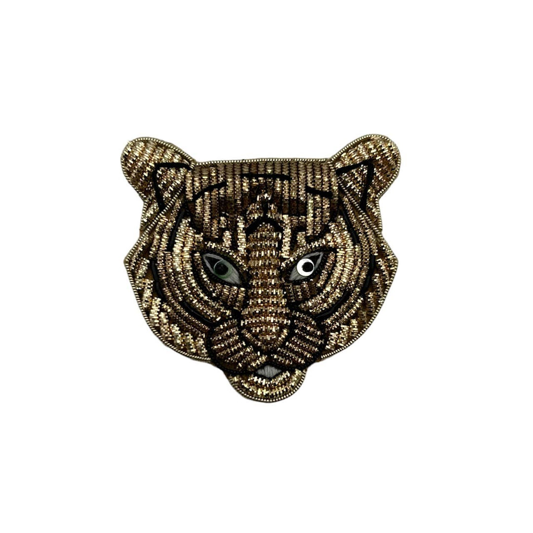 Frill Leopard Print Makeup Bag  with Tiger Head Brooch