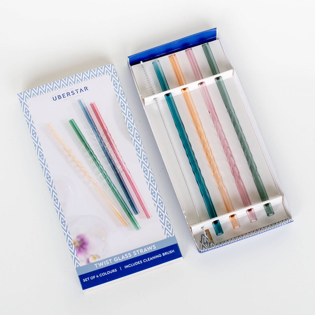 Twist Glass Coloured Straws - Set of 4