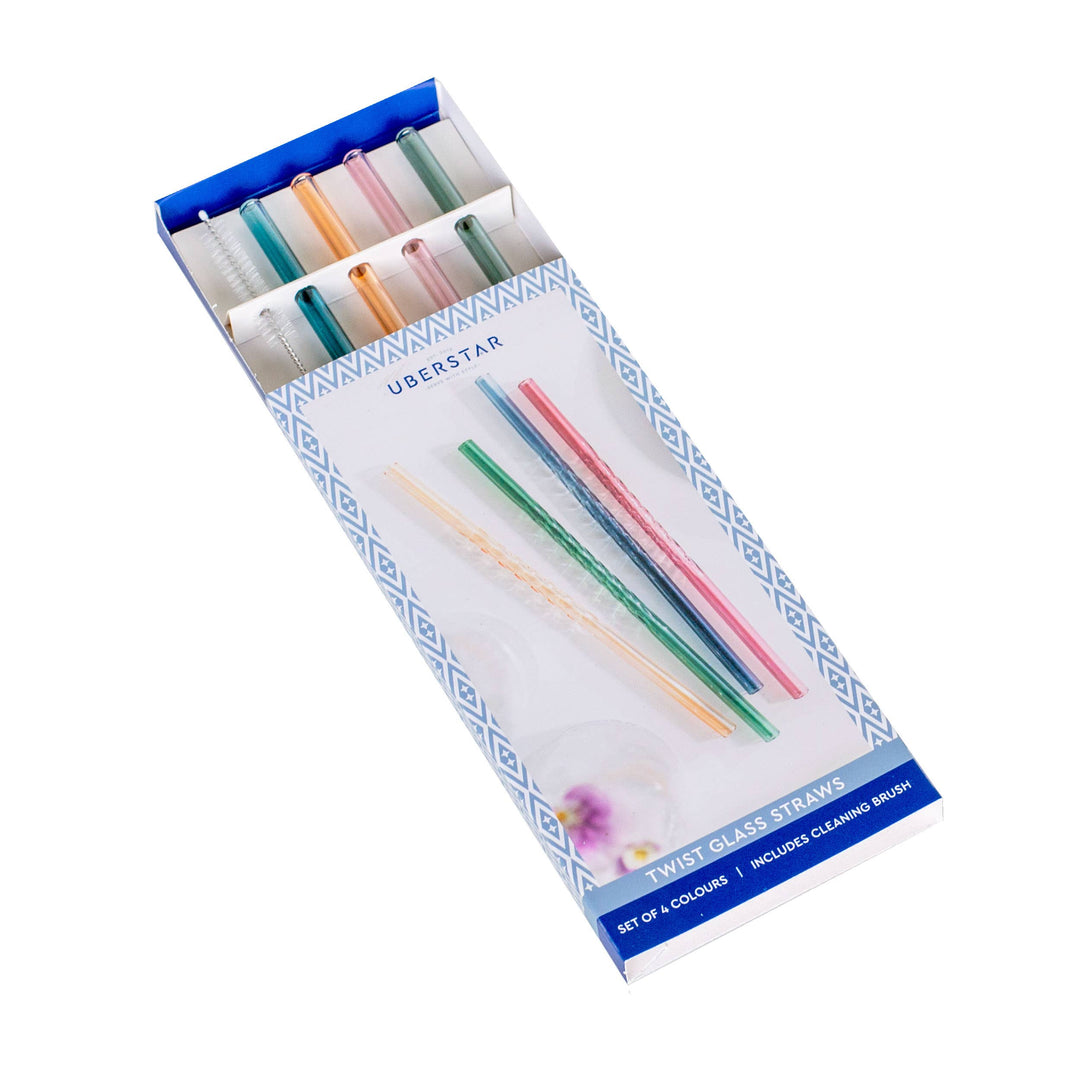 Twist Glass Coloured Straws - Set of 4