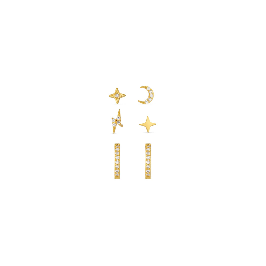 Mixed Celestial Stud & Pave Micro Hoop Pack