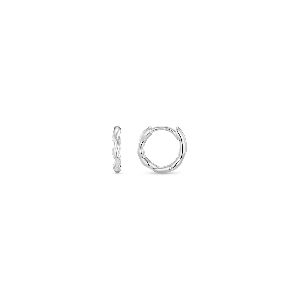 Organic Round Wave Huggie Hoops Silver