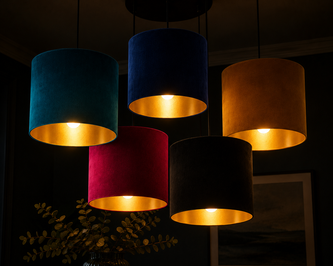 Indigo Velvet Cylinder Shade W/ Gold Inner Lining
