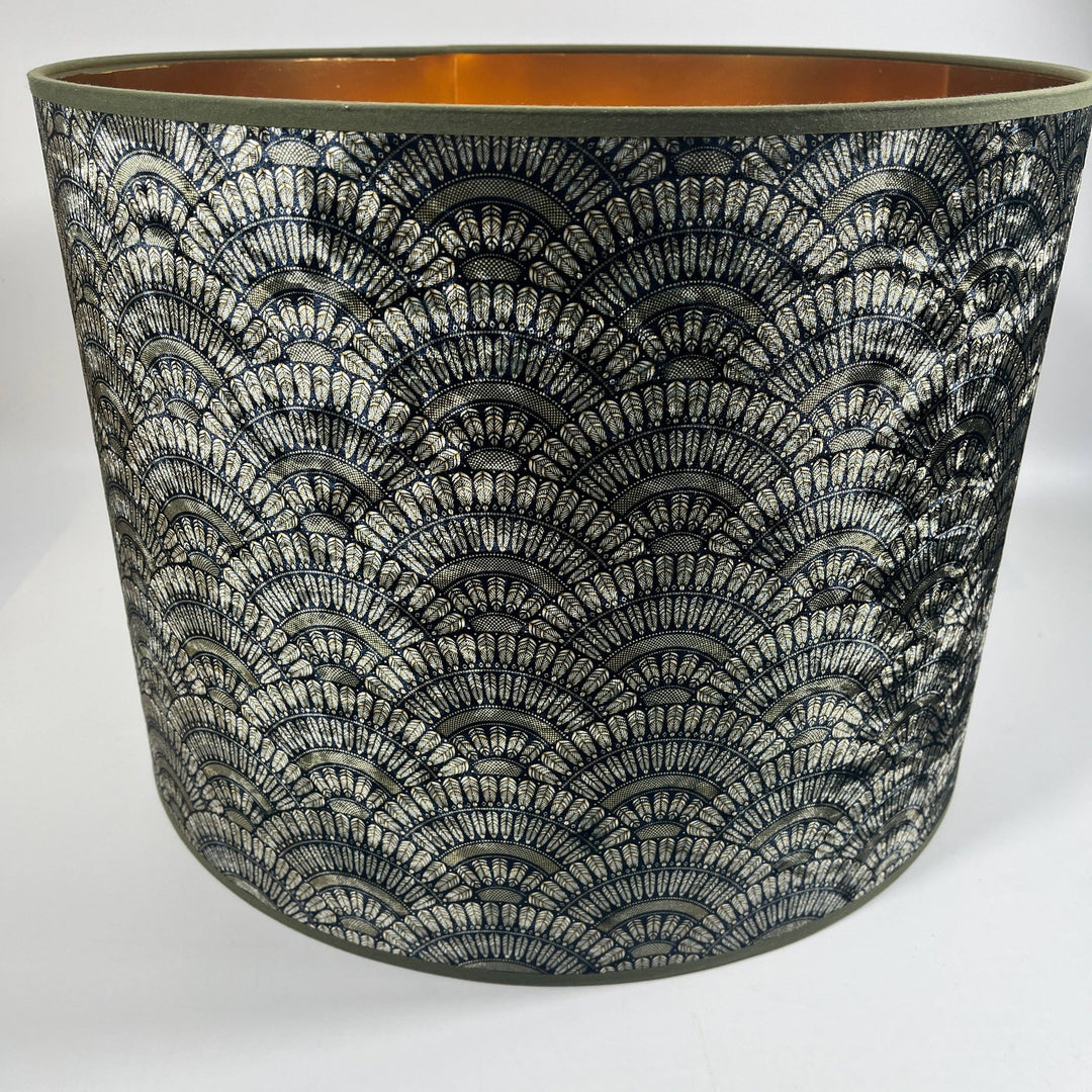 Feather Fan Velvet Shade 8" to 18": Gold / 14" / Drum