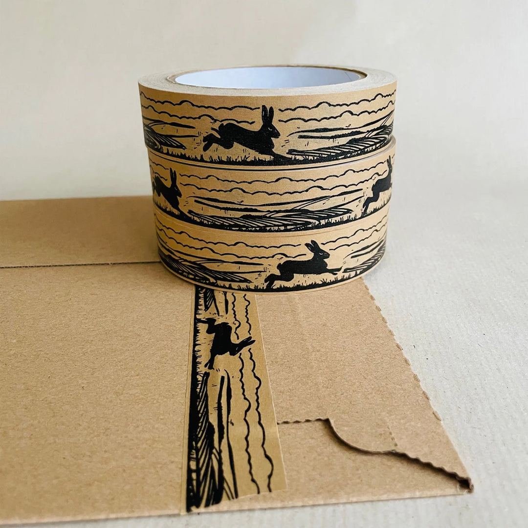 Kraft Paper Tape - Running hare in the landscape