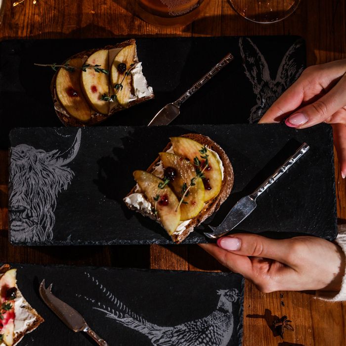 Single Mini Slate Cheese Board & Knife Set - Highland Cow