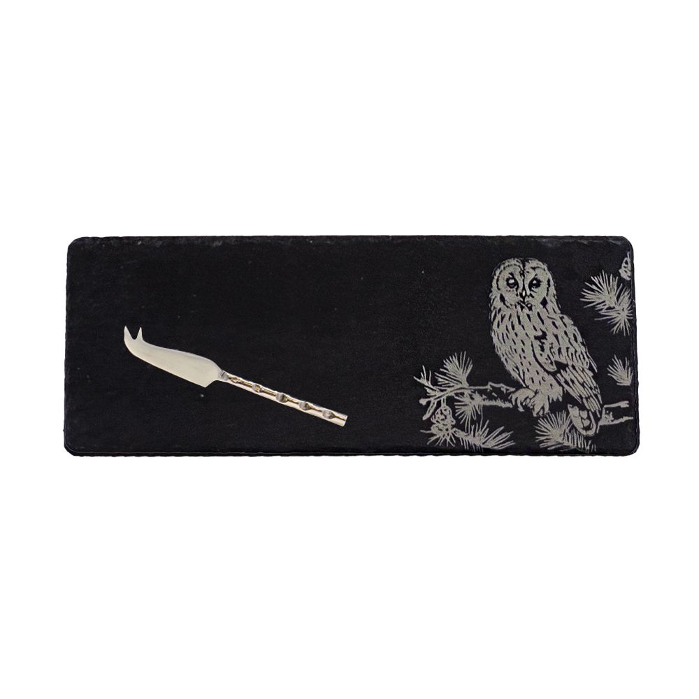 Single Mini Slate Cheese Board & Knife Set - Tawny Owl