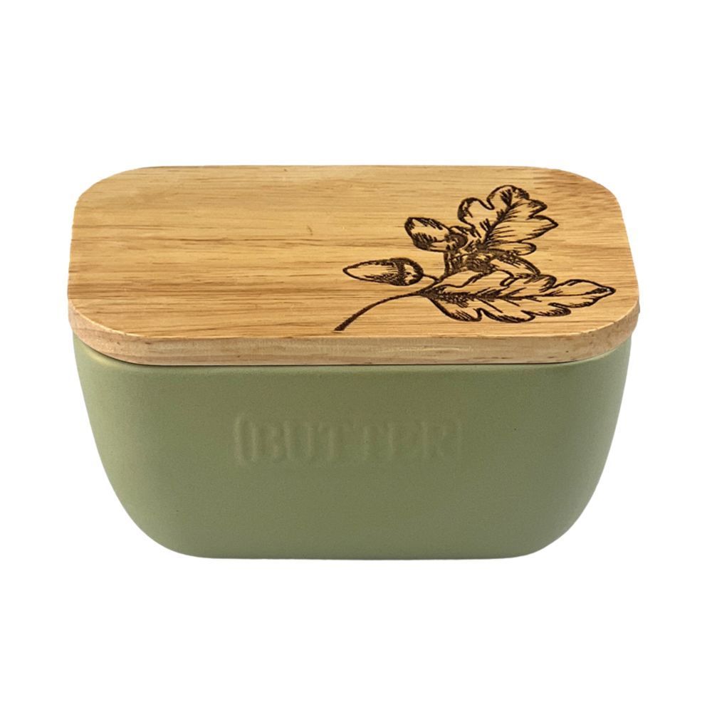 Sage Green Butter Dish - Autumn Acorns