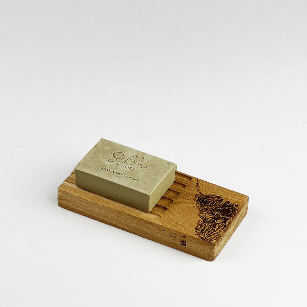 Oak Soap Dish & Soap Set - Highland Cow Side Profile