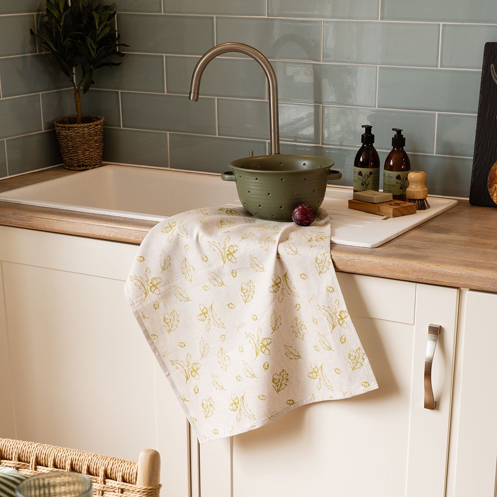 Linen Tea Towel - Autumn Acorns