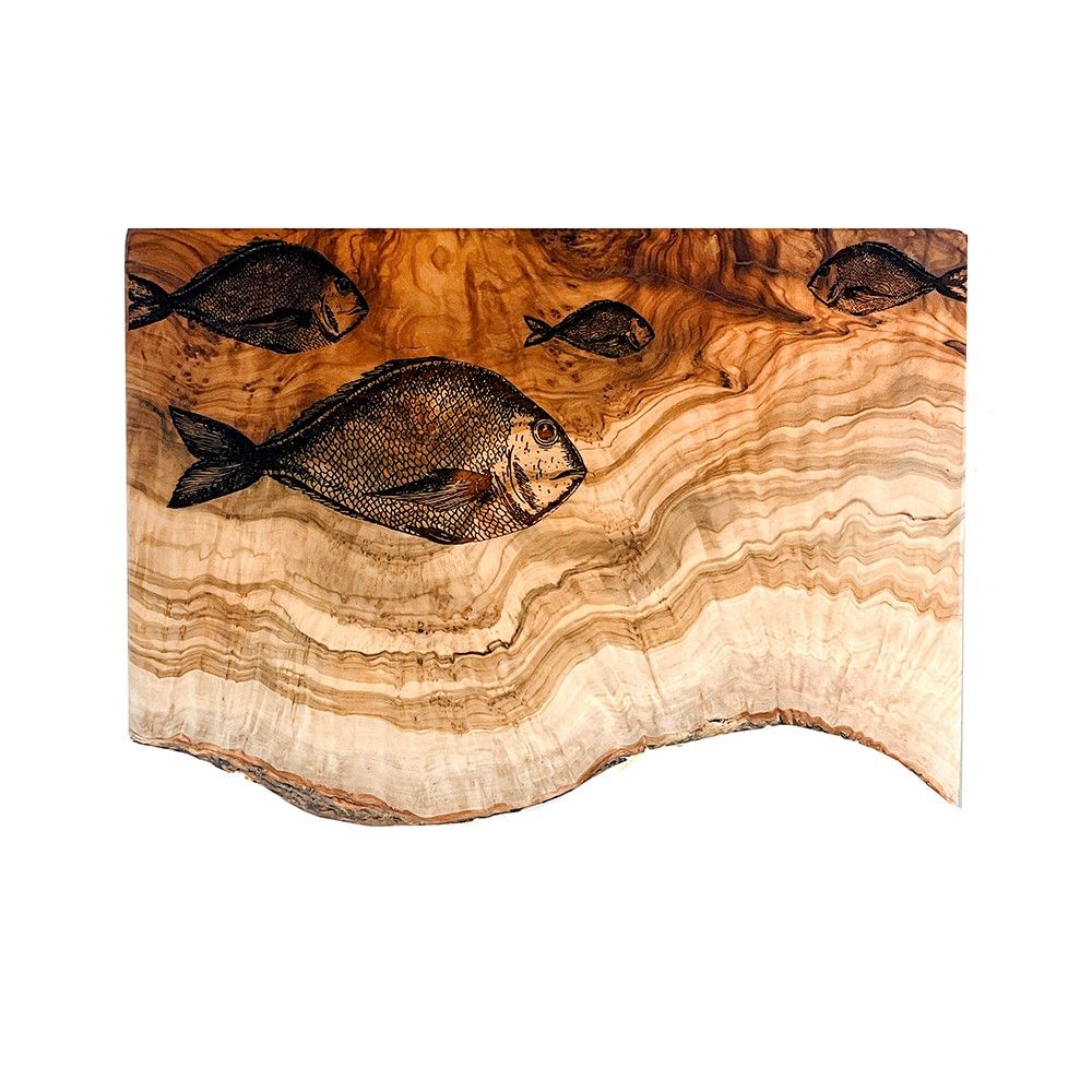 Olive Wood Rectangular Chopping Board - Fish Repeat