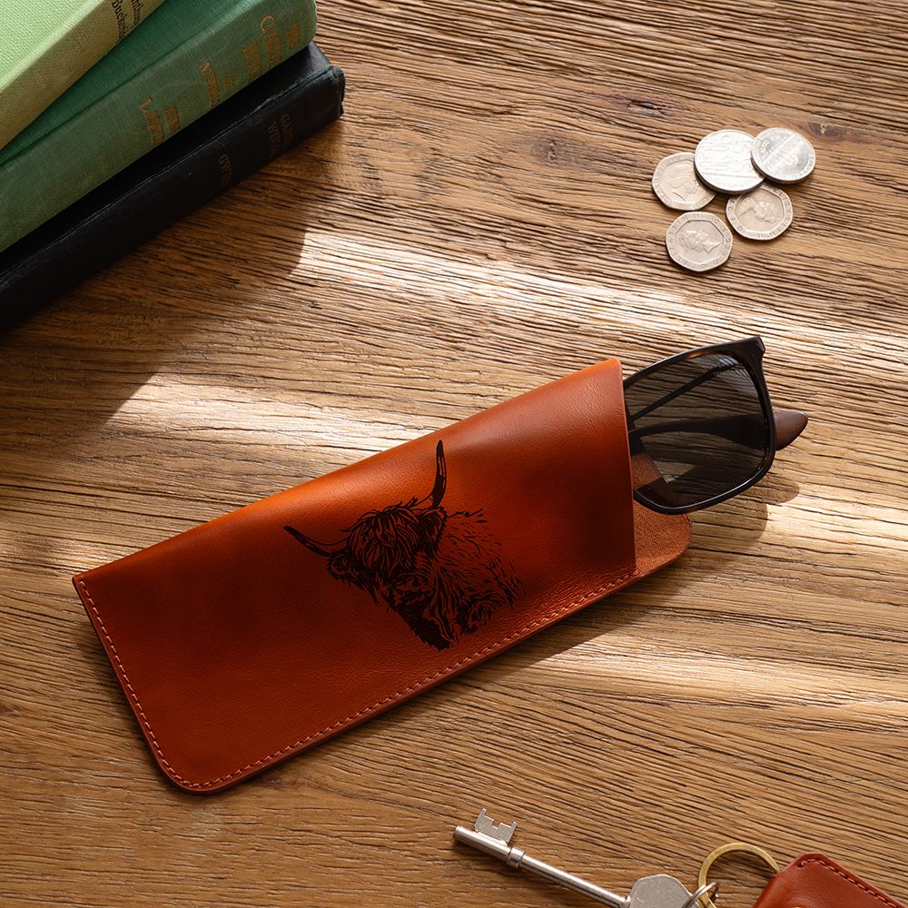 Leather Glasses Case - Highland Cow