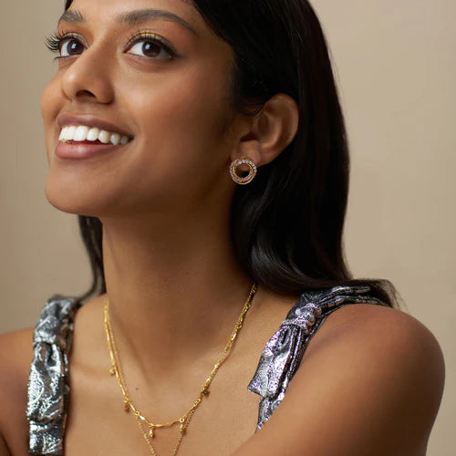 Interlocking Pave Open Circle Stud Earrings