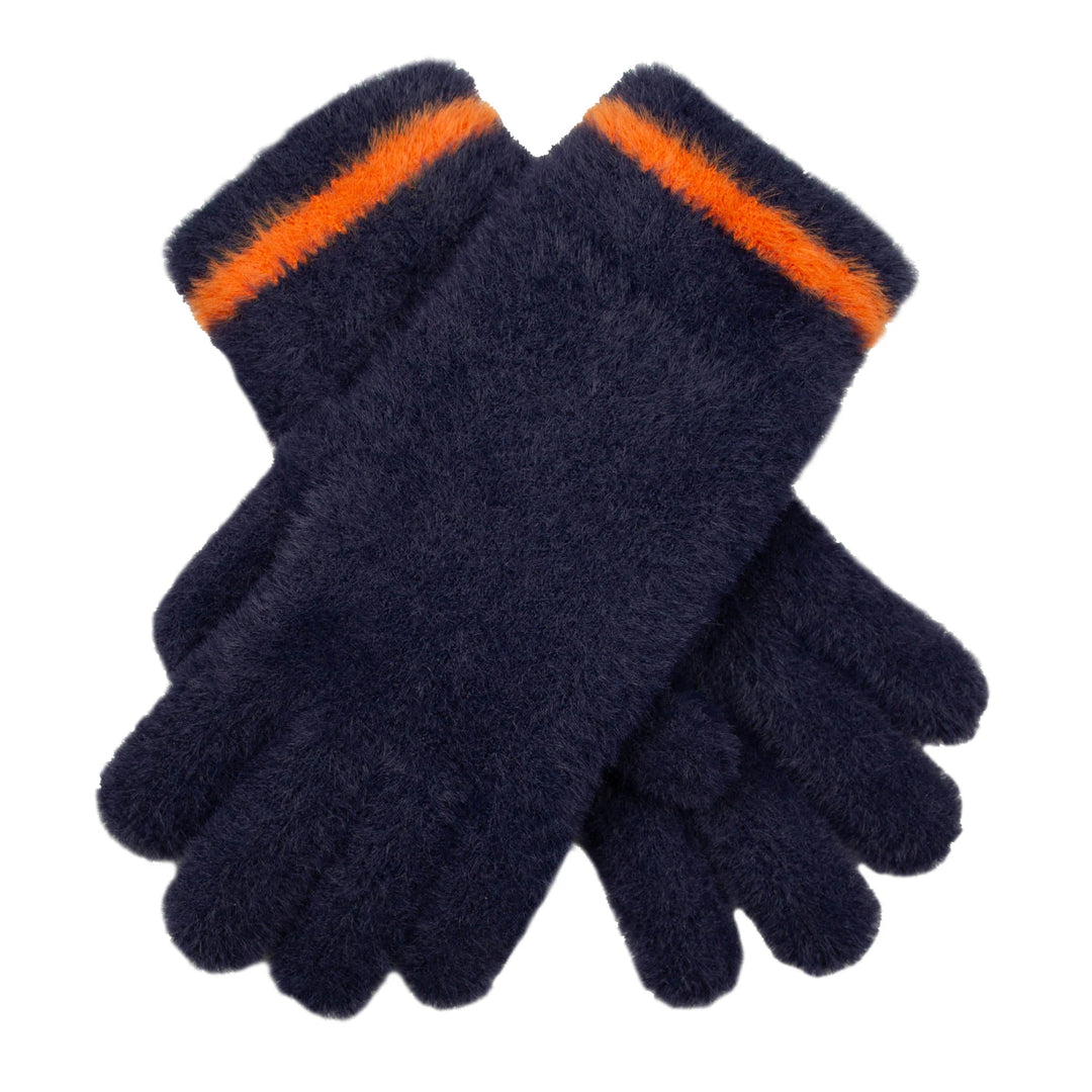 FEATHER YARN KNITTED GLOVE NAVY/PUMPKIN