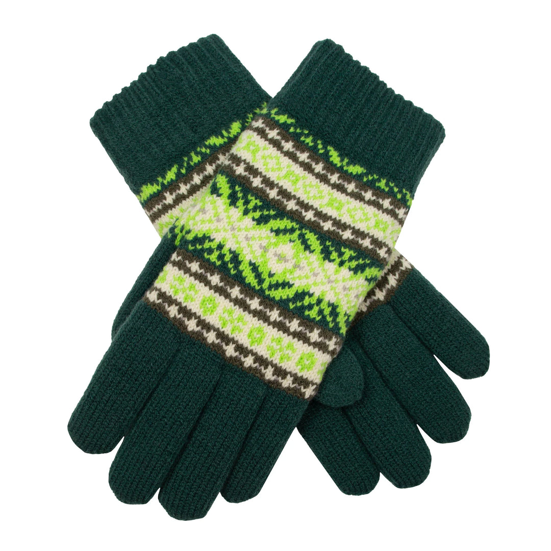 KNITTED GLOVE WITH STRIPED FAIR ISLE JACQUARD DESIGN OLIVE
