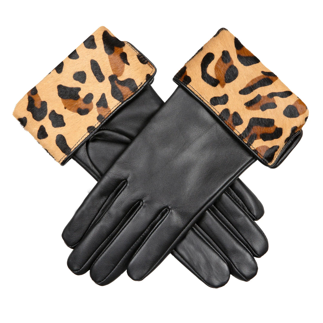 HAIRSHEEP LEATHER GLOVE WITH PONY SKIN ANIMAL PRINT CUFF CHESTNUT S
