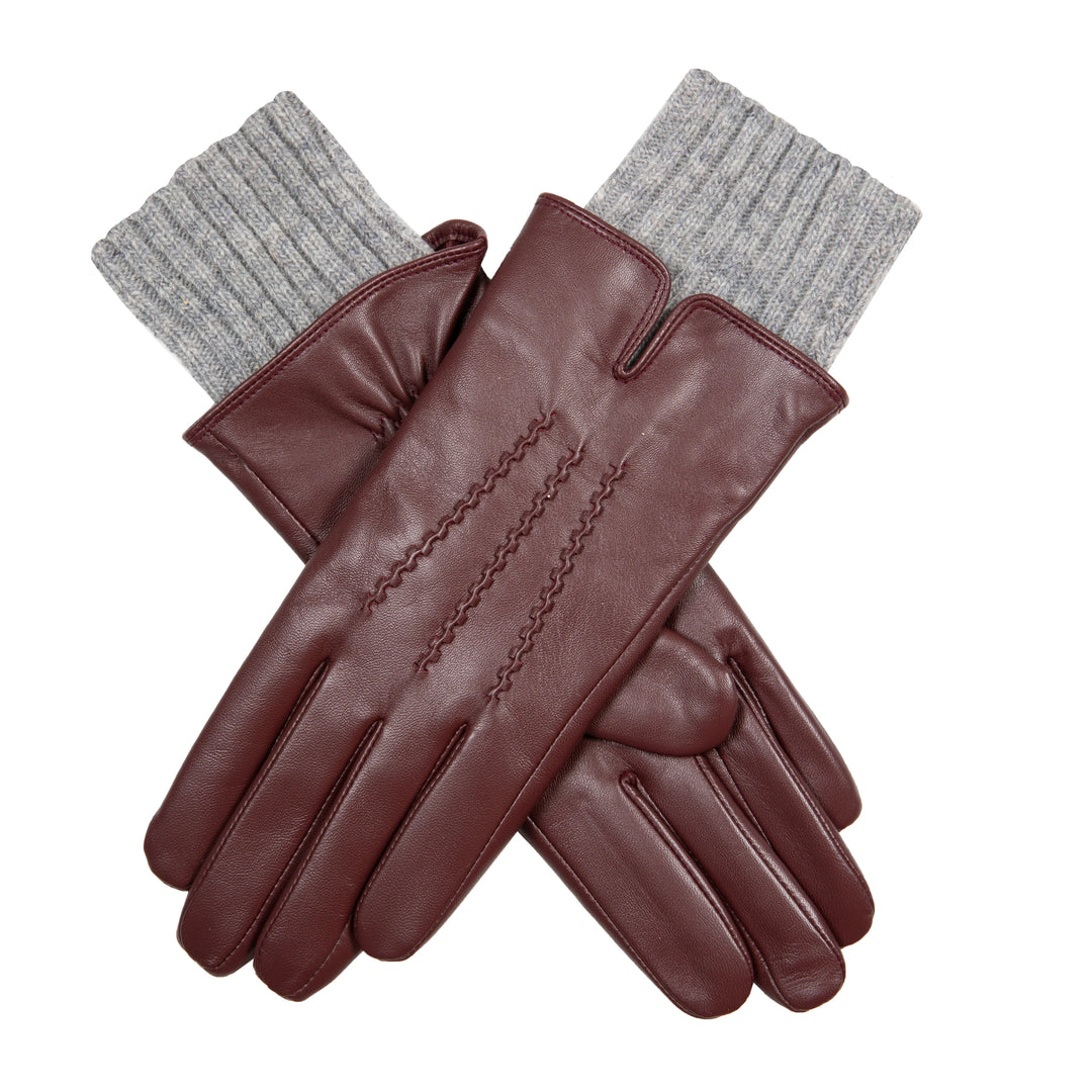 LEATHER GLOVE PROTRUDING KNIT CUFF CLARET/DOVE GREY S