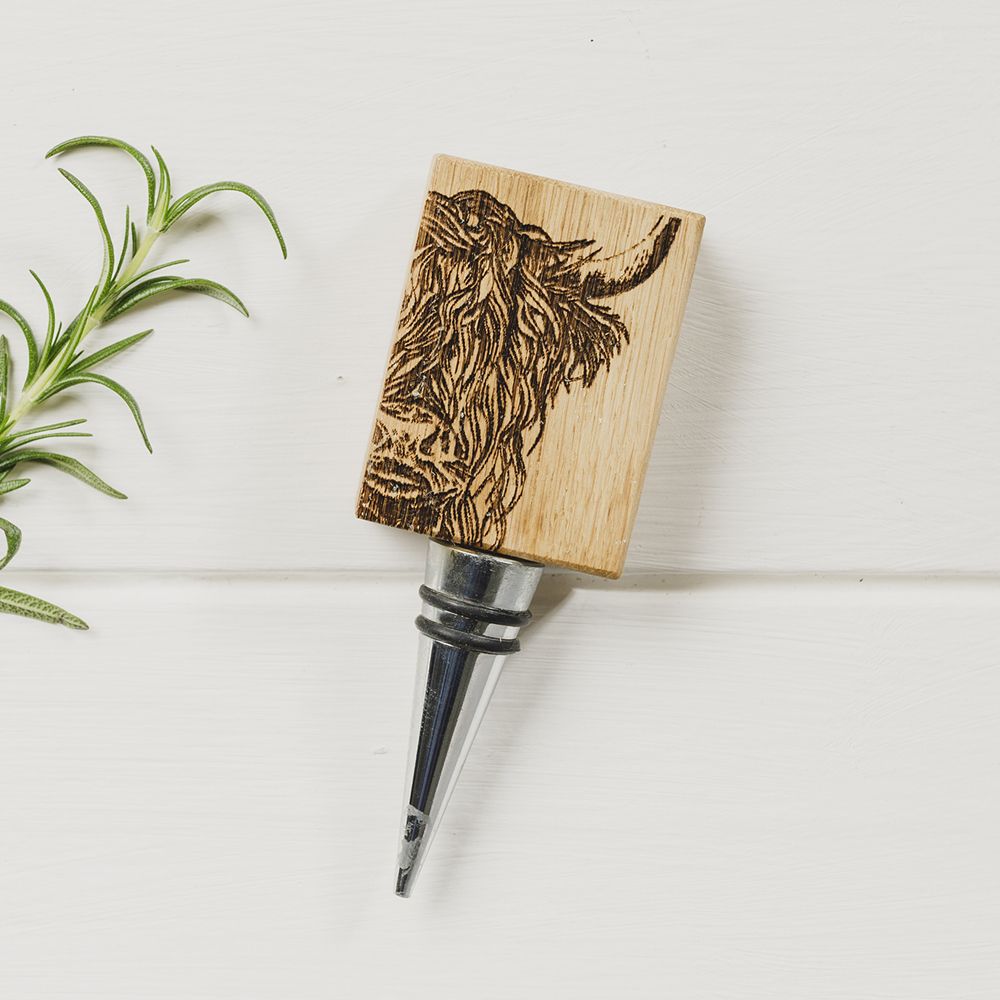 Oak Bottle Stopper - Highland Cow