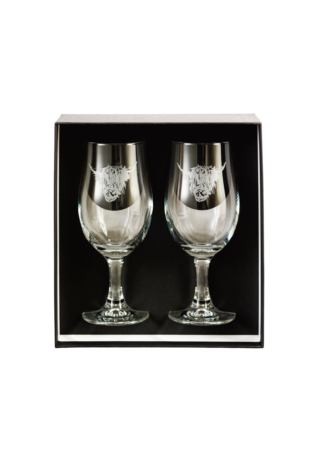 Set of 2 Highland Cow Engraved Style Craft Beer Glasses