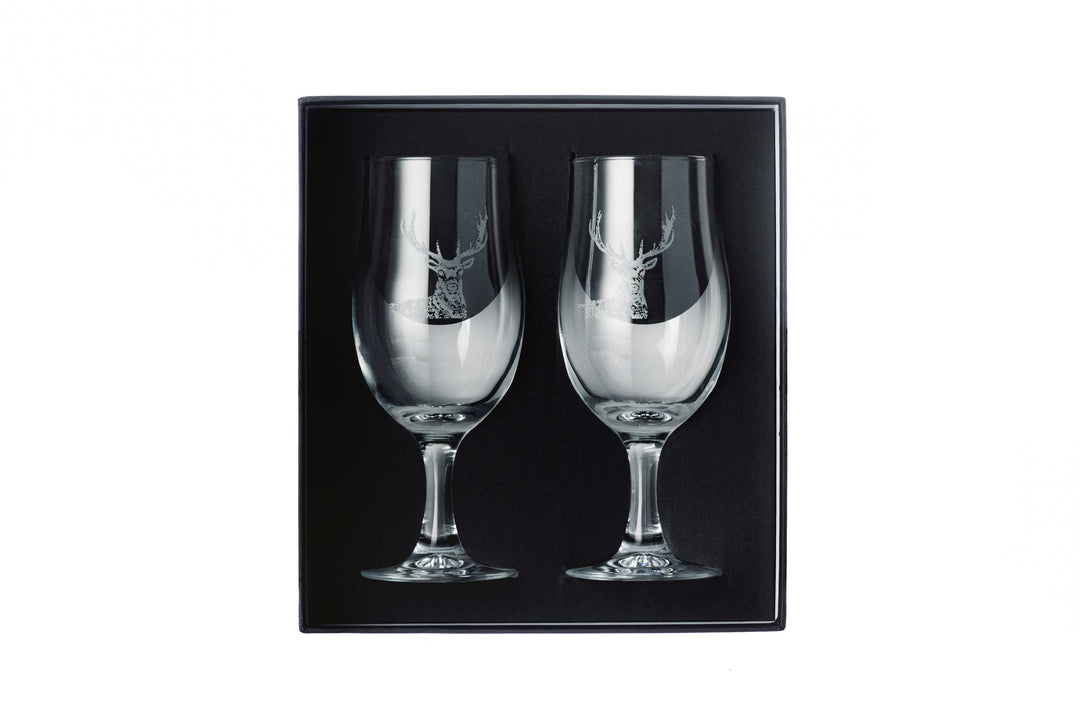 Set of 2 Stag Engraved Style Craft Beer Glasses