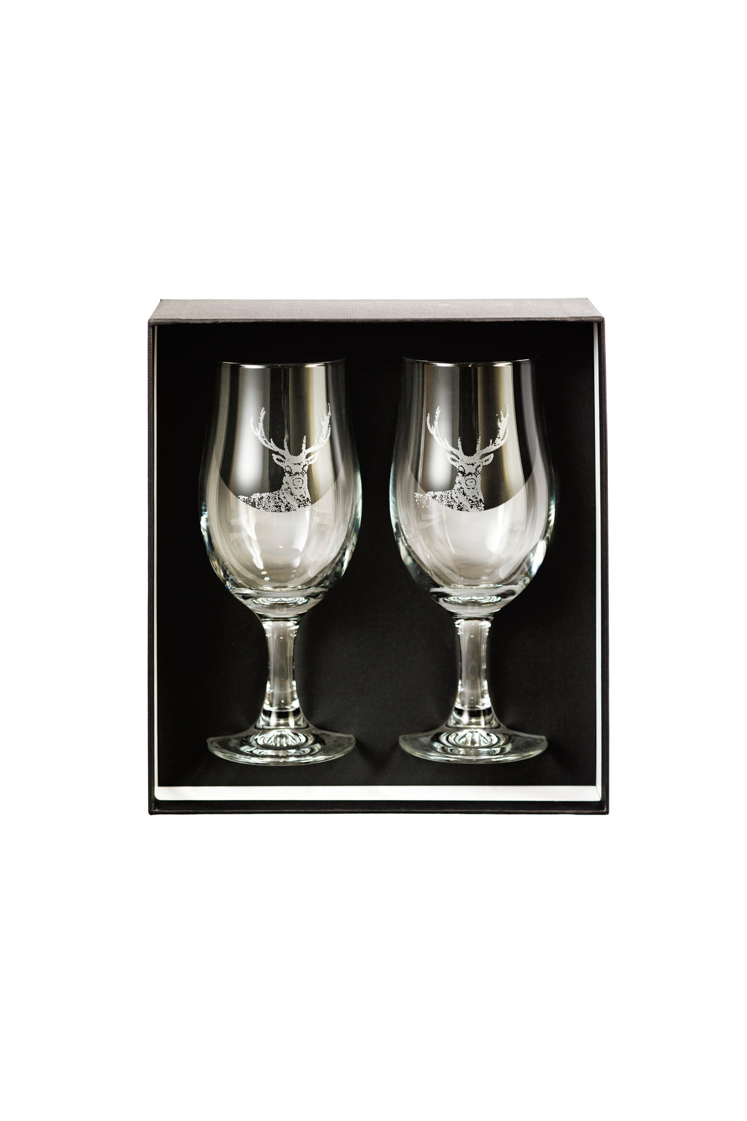 Set of 2 Stag Engraved Style Craft Beer Glasses