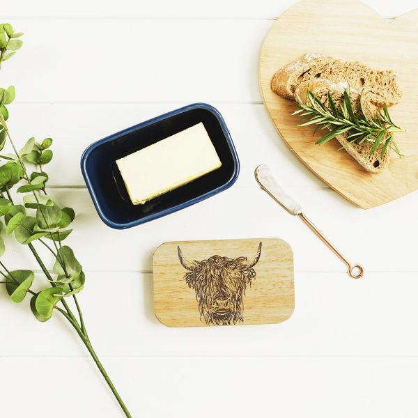Highland Cow Blue Butter Dish