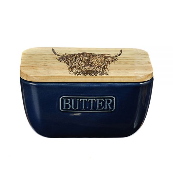 Highland Cow Blue Butter Dish