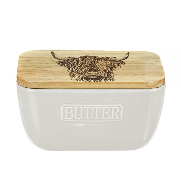 Highland Cow White Butter Dish