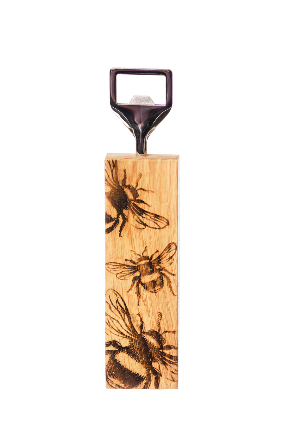 Etched Bee Oak Bottle Opener