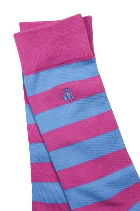 Swole Panda Pink and Blue Striped Bamboo Socks UK 7-11 (US 8-12 / EU 40-47)