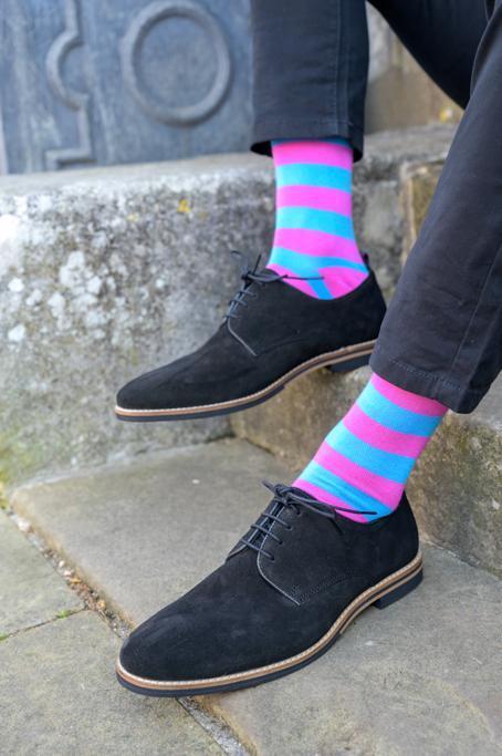 Swole Panda Pink and Blue Striped Bamboo Socks UK 7-11 (US 8-12 / EU 40-47)