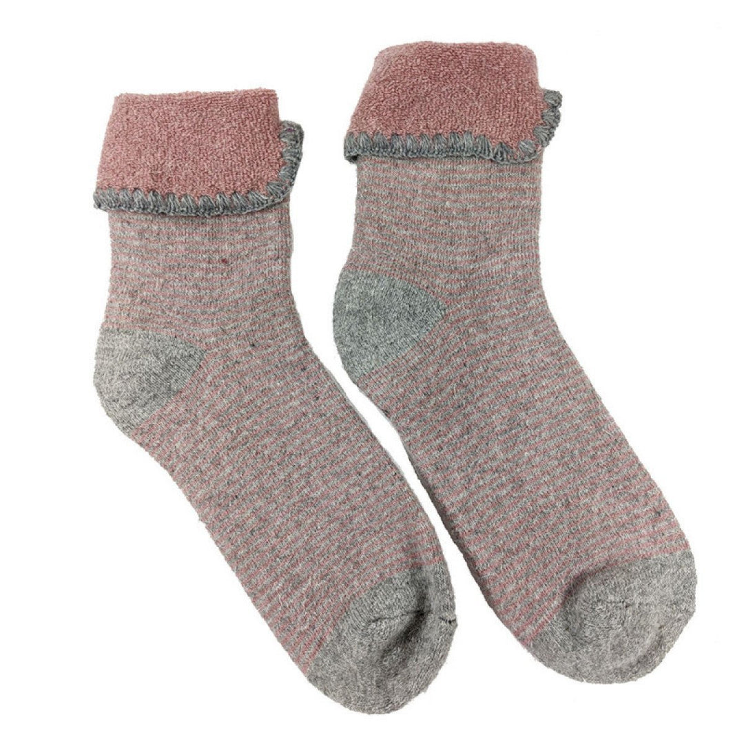 Pink and grey stripe cuff socks 4-7