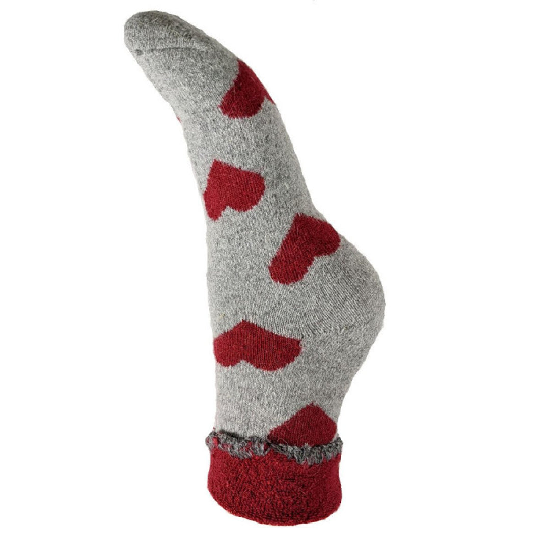 Grey Cuff Socks with Big Red Hearts